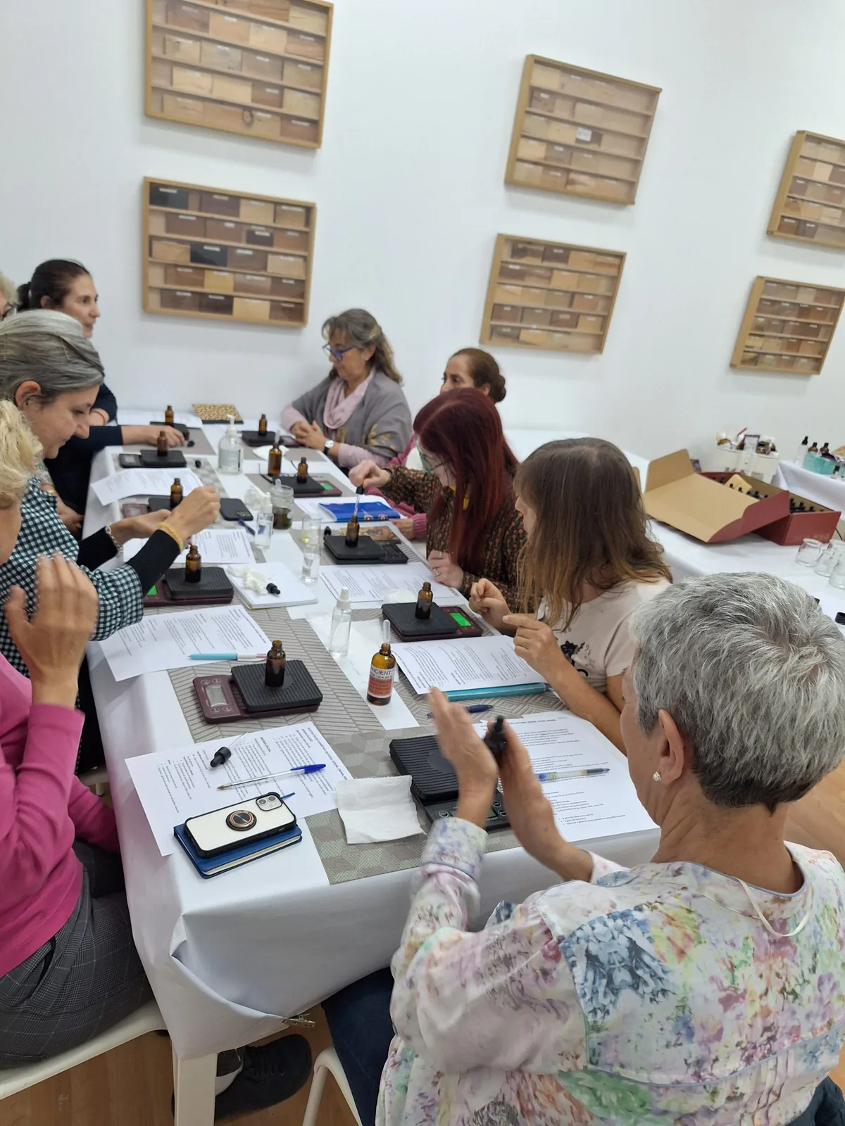 Participantes observan muestras vegetales en una sesión de botánica